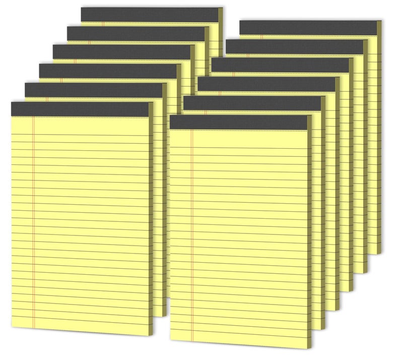وسادات قانونية مقاس 5 × 8 بوصة 12 حزمة من وسادات الملاحظات الصفراء مقاس 5 × 8 مفكرة جامعية، دفاتر ملاحظات صغيرة مقاس 5 × 8 بوصة وسادات قانونية صفراء صغيرة ملاحظات تمزيق الورق من المفكرة 5 × 8 في 30 ورقة لكل لوحة كتابة لمكتب المدرسة - Image 1
